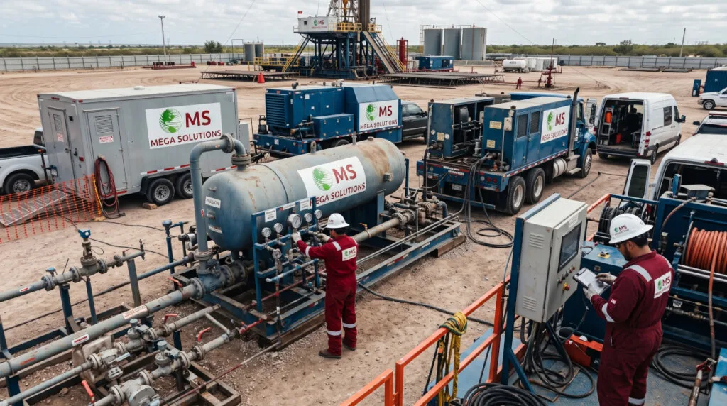 Servicios de medición a pozos Well Testing mediante equipos especializados para monitoreo de presión, temperatura y caudal en instalaciones petroleras.